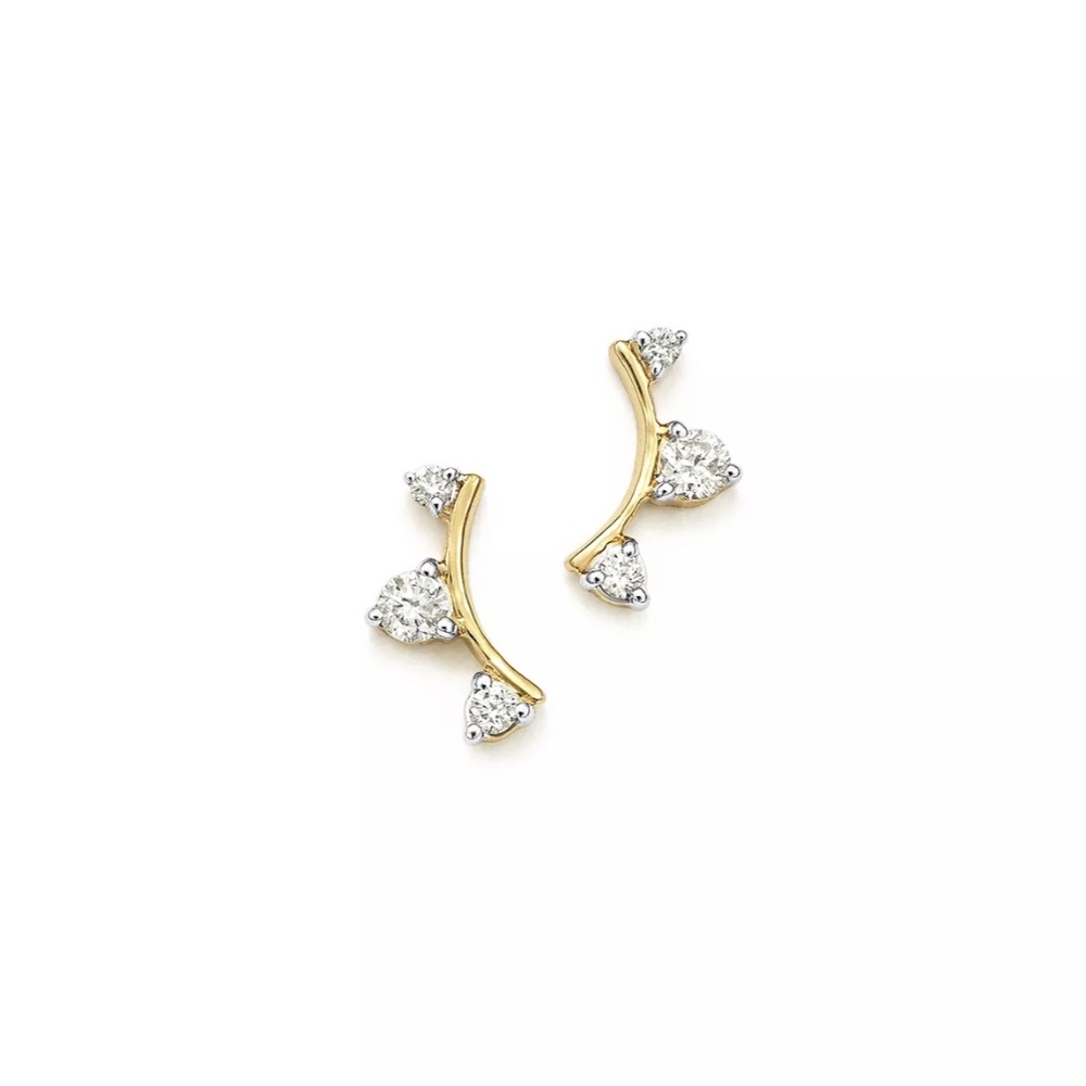 Adina Reyter 14K Yellow Gold Diamond Amigos Curved Triple Diamond Stud E…